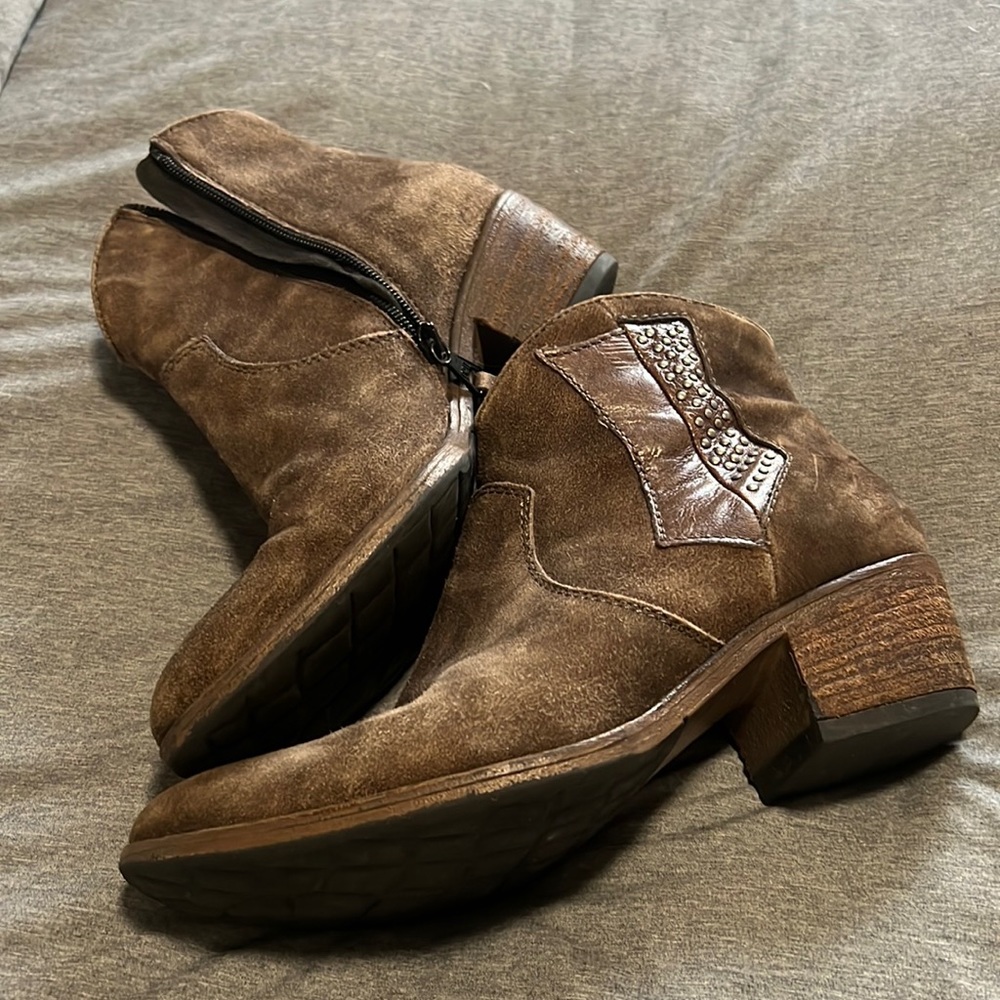 Mjus Studded Ink Italian Suede Ankle Booties